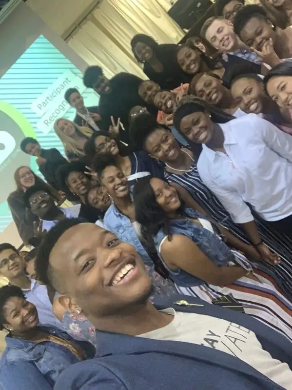 Selfie with a crowd of students